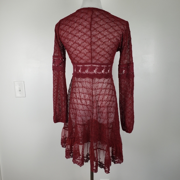 A'reve lace cardigan kimono maroon burgundy floral - Picture 3 of 9